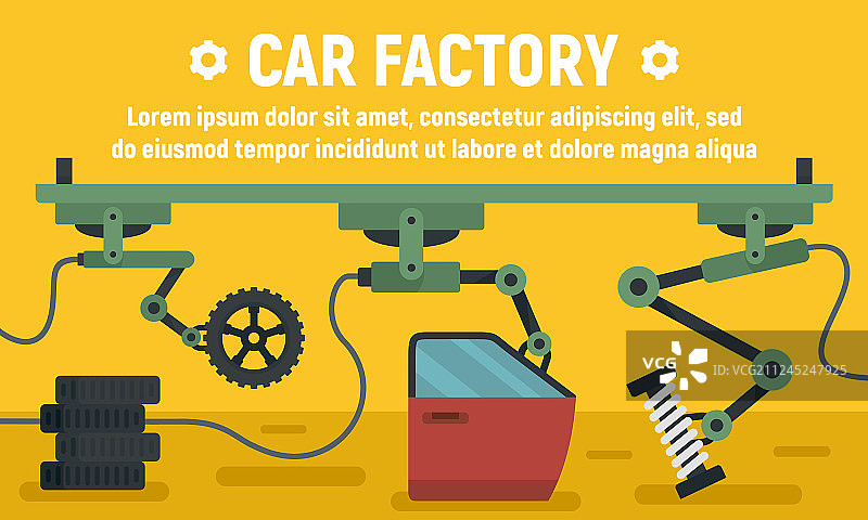 汽车配件工厂概念banner扁平风格图片素材