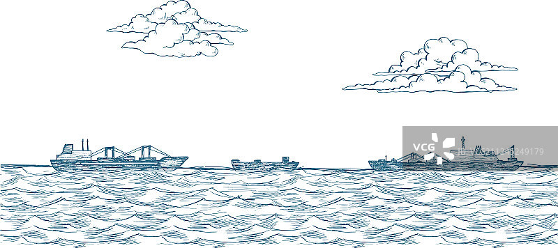 货船、云和大海图片素材