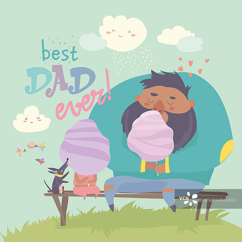 父亲和女儿一起吃棉花糖图片素材