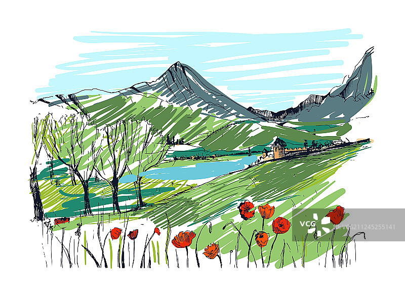 引人注目的格鲁吉亚风景素描图片素材