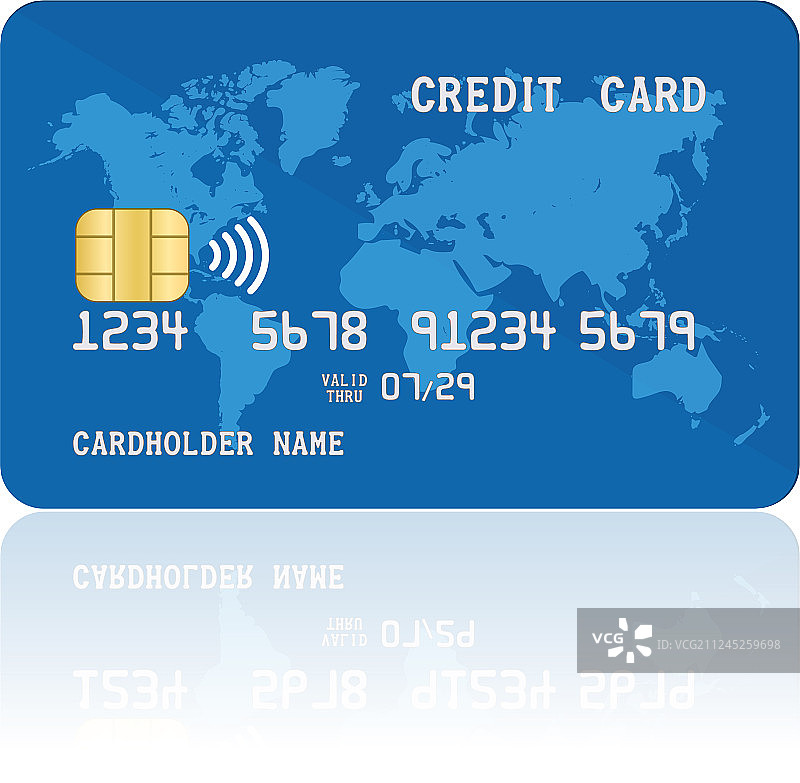 蓝色非接触式塑料信用卡模板图片素材