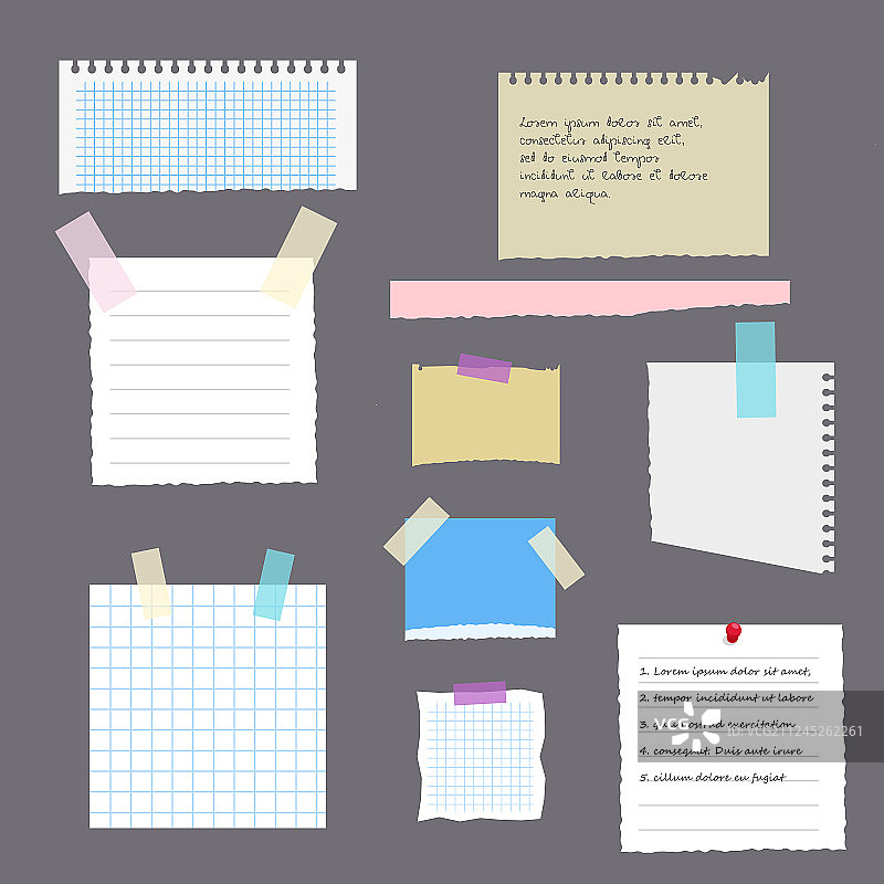 带笔记本便条的撕裂树叶套装图片素材