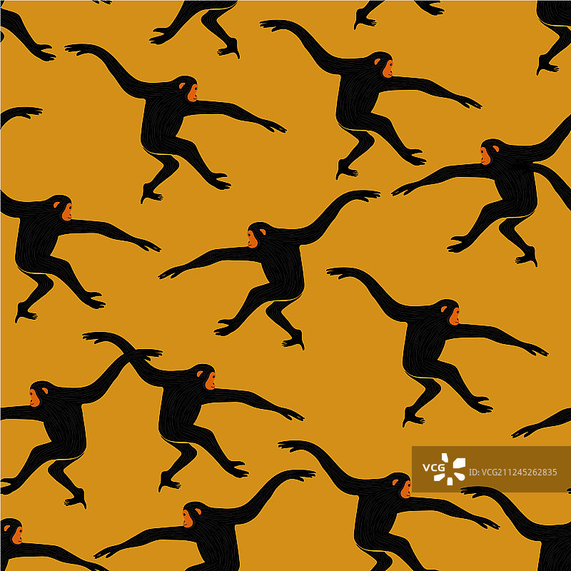 长臂猿猴子无缝图案图片素材