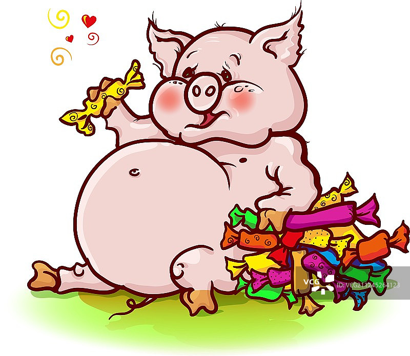 小猪吃很多糖果图片素材