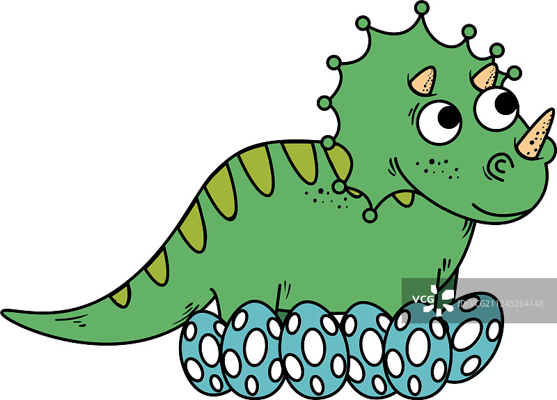 三角龙妈妈呵护恐龙蛋的卡通图片素材