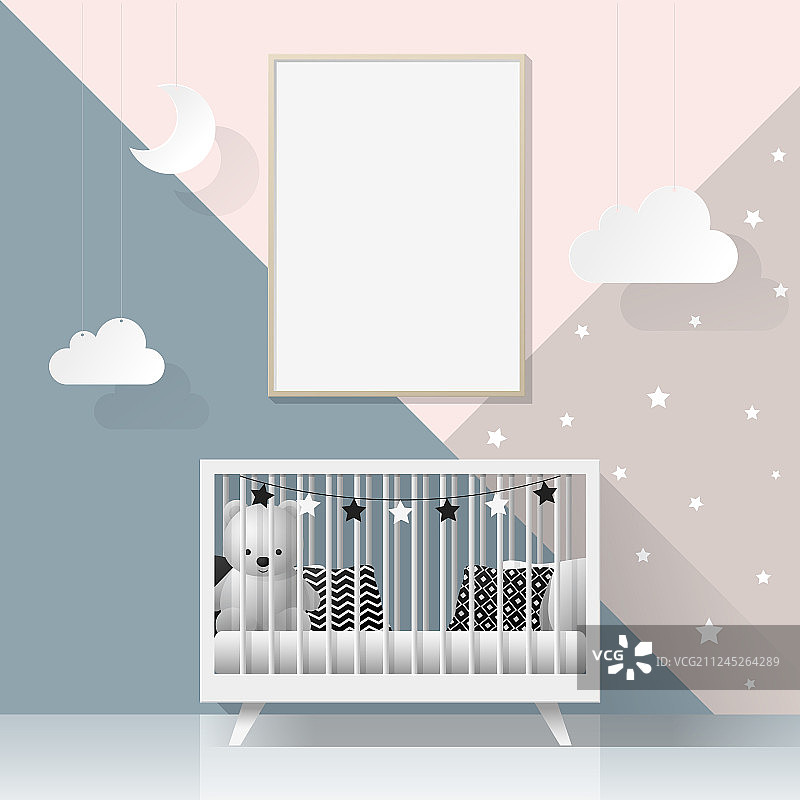 现代婴儿卧室海报框样机图片素材
