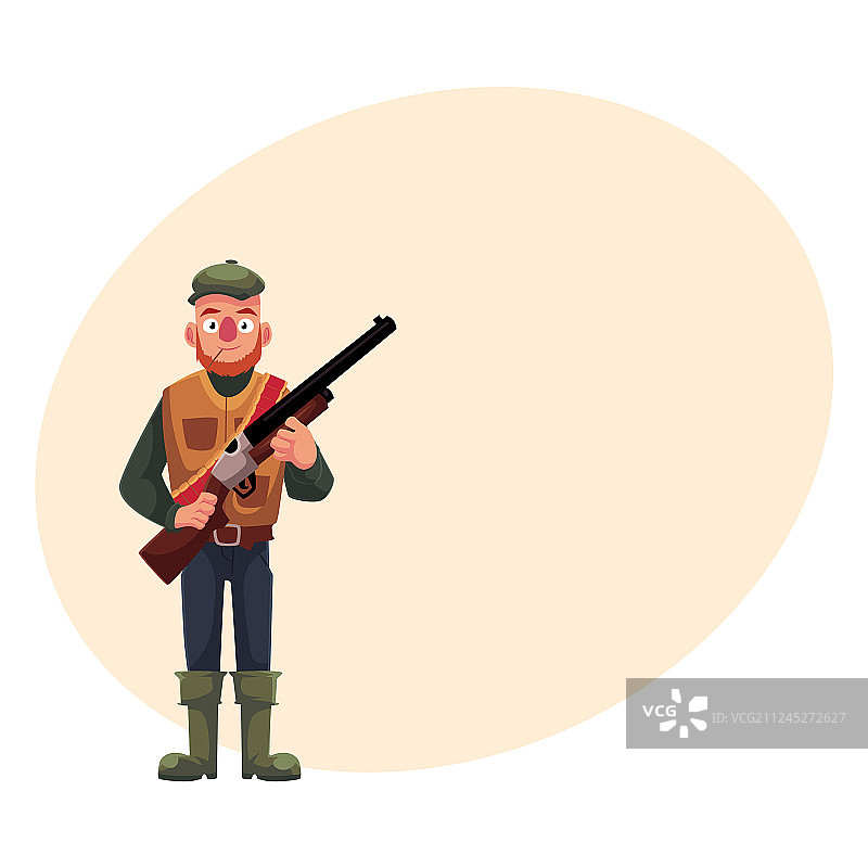 穿着狩猎背心和橡胶靴的趣味猎人图片素材