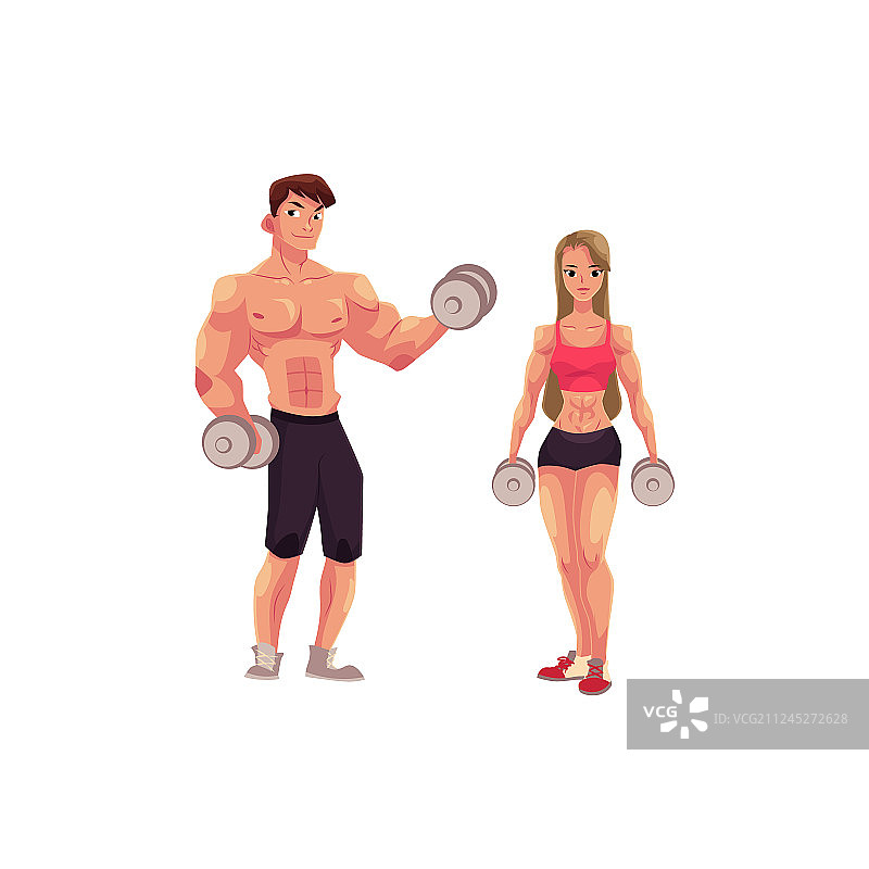 男人和女人健美运动员举重训练图片素材