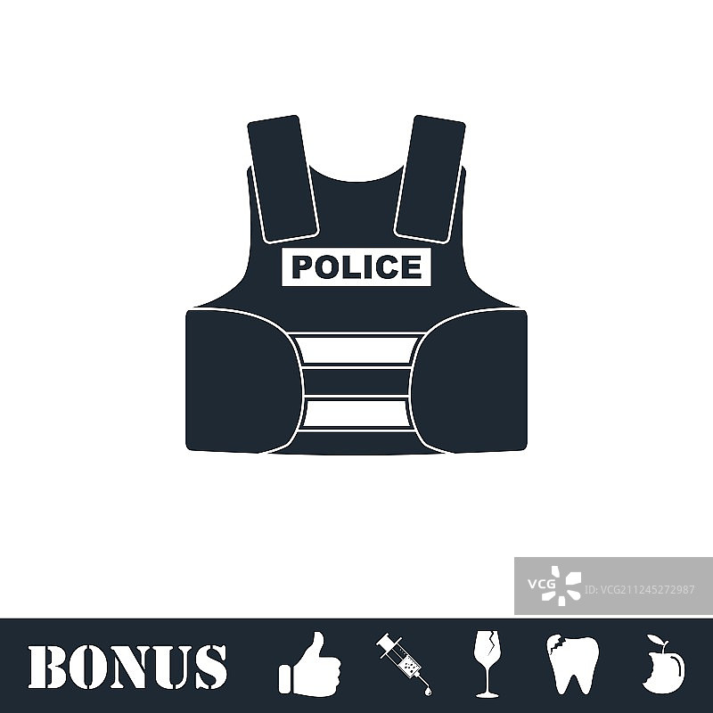 防弹背心身体护甲套装扁平图标图片素材