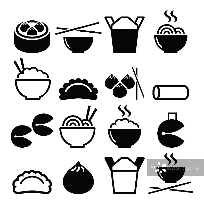 中式外卖食品：意面、米饭、春卷图片素材