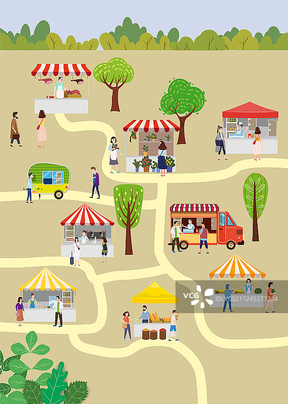 人们漫步其中的户外街头美食节图片素材