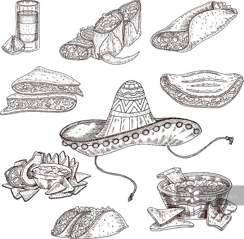 墨西哥食物手绘合集图片素材