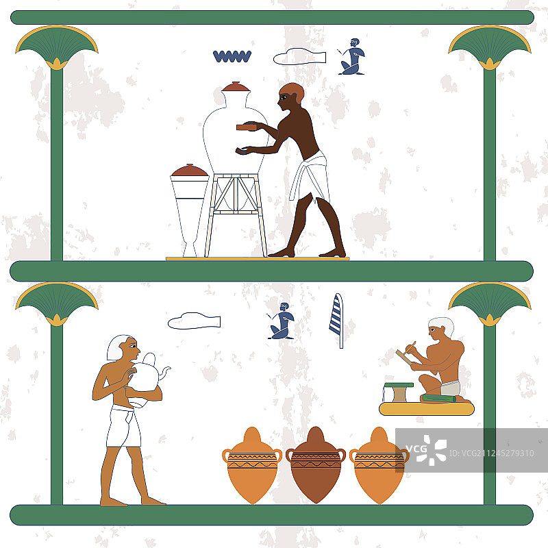 古埃及背景下的陶艺师和抄写员图片素材