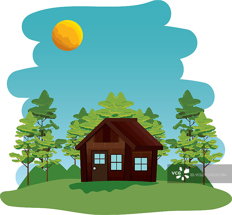 带小木屋场景的露营区图片素材
