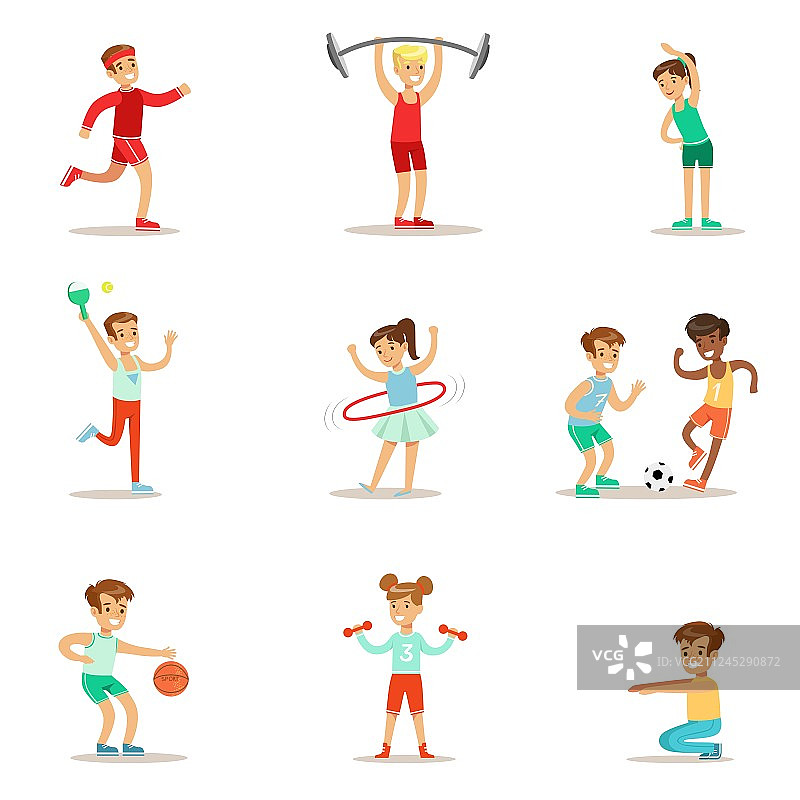 孩子们练习不同的运动和体能图片素材