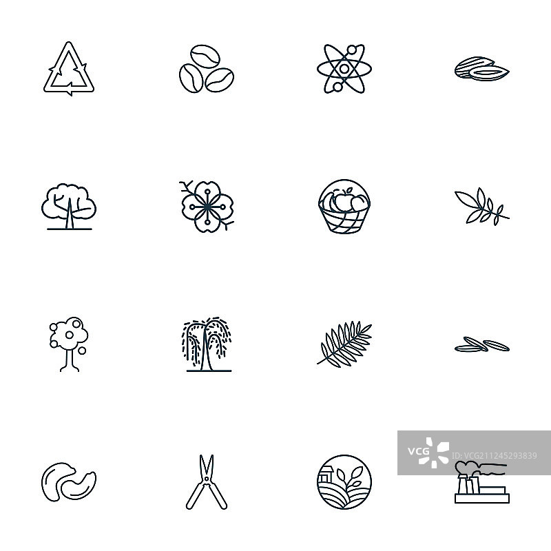 包含果树的自然图标线性风格合集图片素材