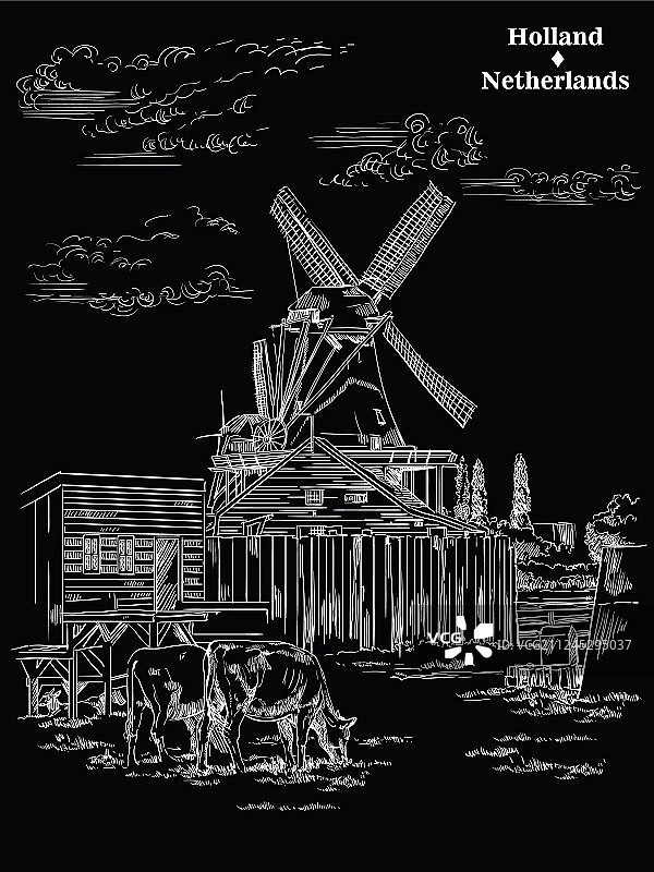 黑色手绘荷兰图案1图片素材