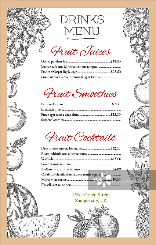 水果果汁饮品菜单图片素材
