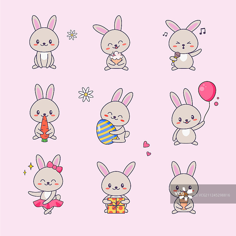可爱卡哇伊兔子角色贴纸图片素材
