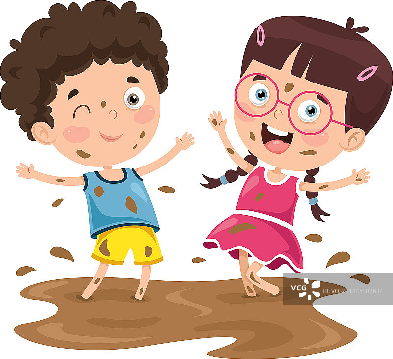 在泥地里玩耍的小孩图片素材