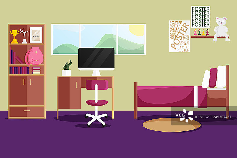 扁平风格单卧室室内设计图片素材