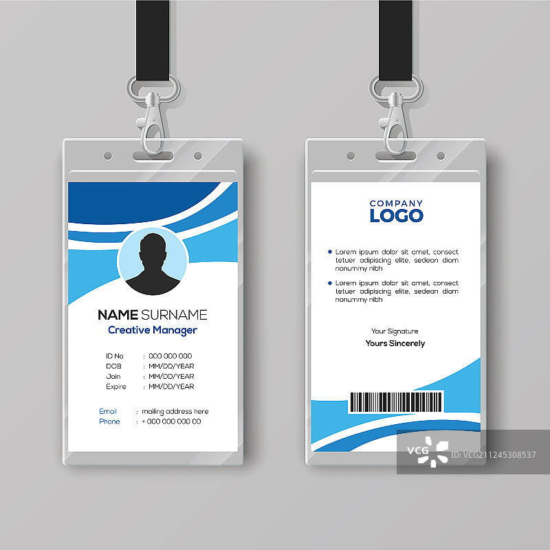 带蓝色细节的企业身份卡模板图片素材