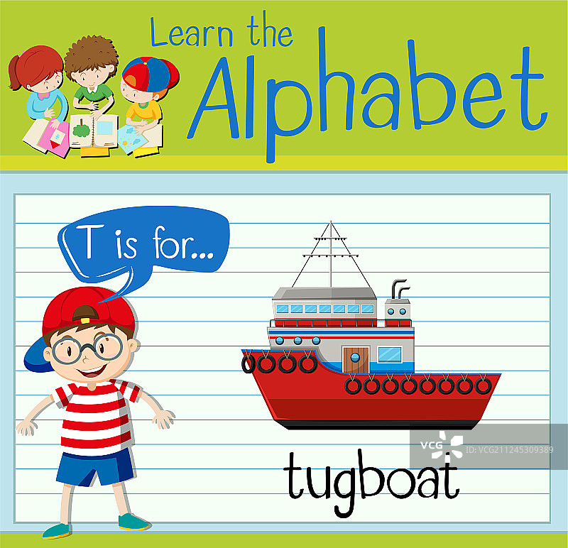 字母T：拖船主题闪卡图片素材