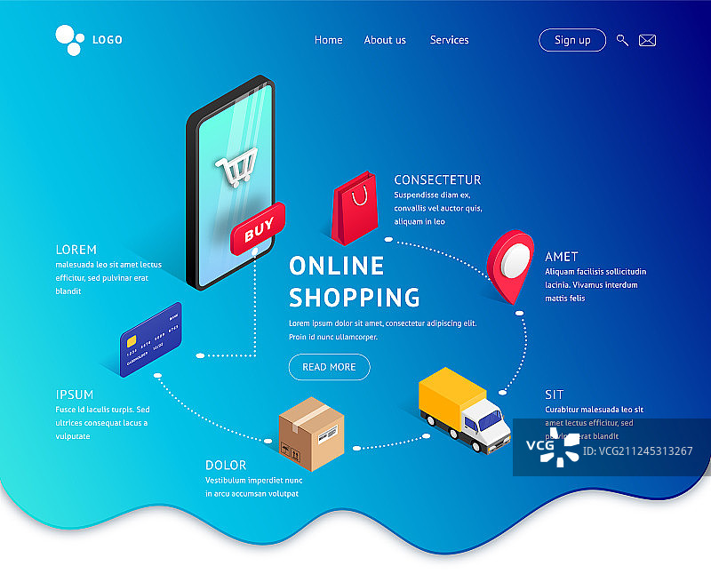 2.5D等距智能手机着陆页模板图片素材