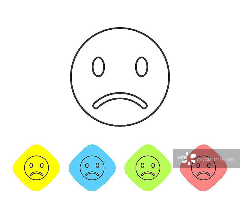 灰色悲伤微笑线条图标，白色背景图片素材