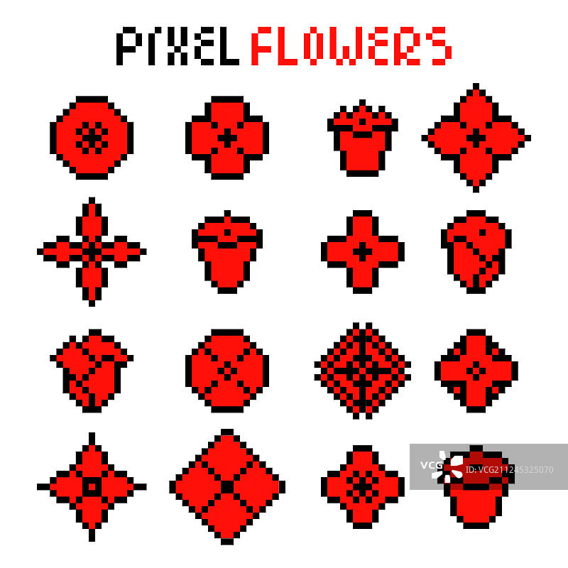 红色像素花朵合集图片素材