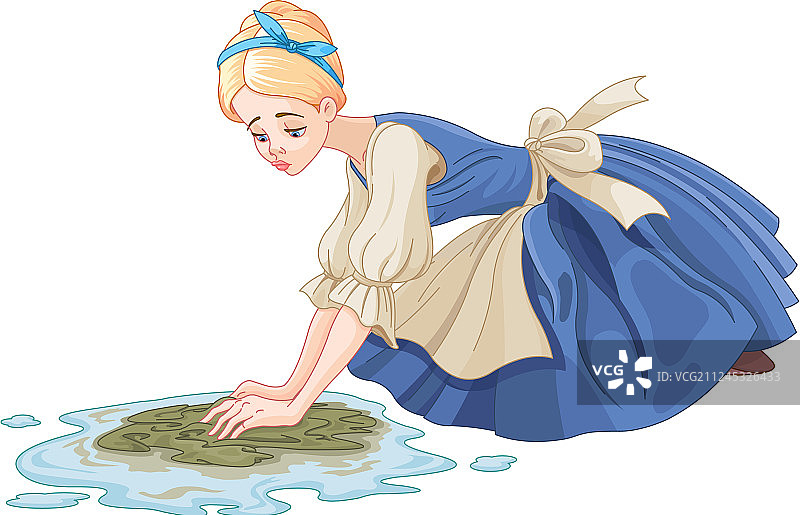 悲伤的灰姑娘正在打扫地板图片素材