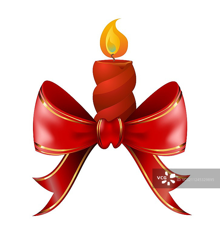 带红色蝴蝶结的圣诞蜡烛图片素材