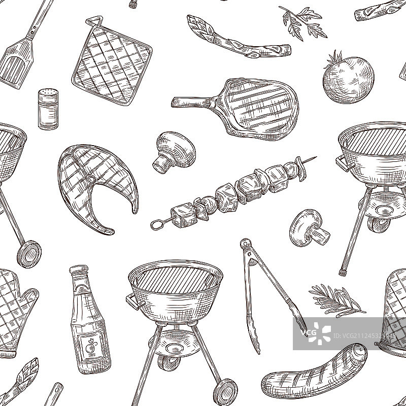烧烤无缝图案素描烧烤鸡肉图片素材