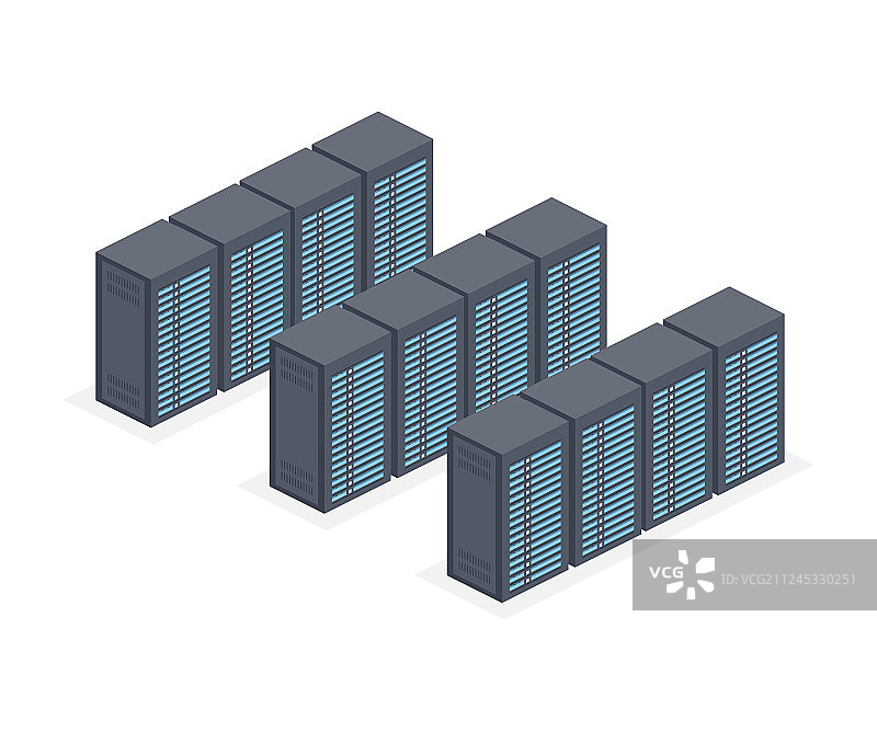 2.5D服务器机房和大数据处理图片素材