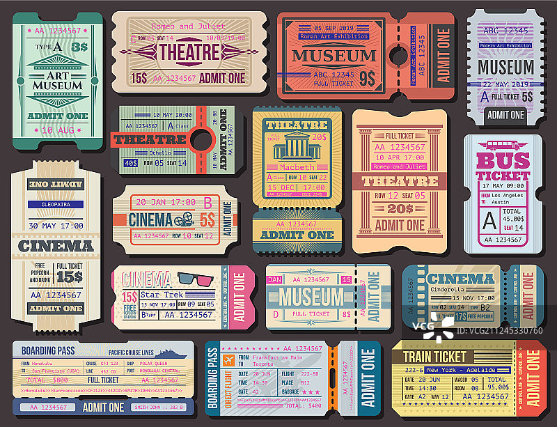 电影院或博物馆登机牌票务图片素材