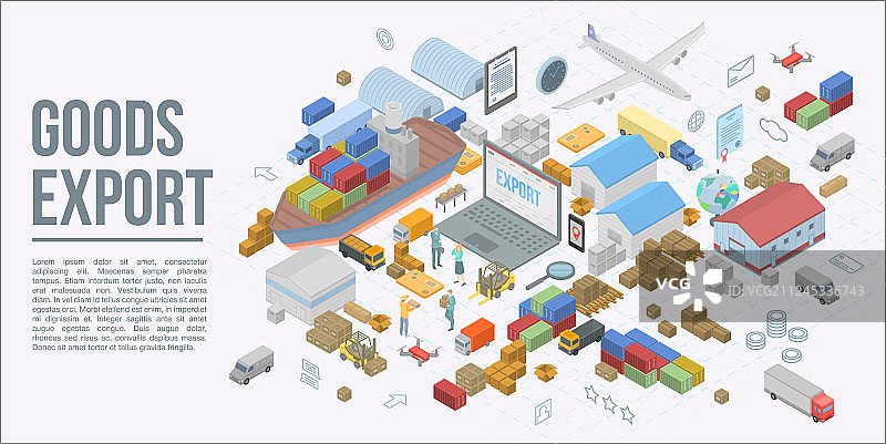全球商品出口概念等距banner图片素材