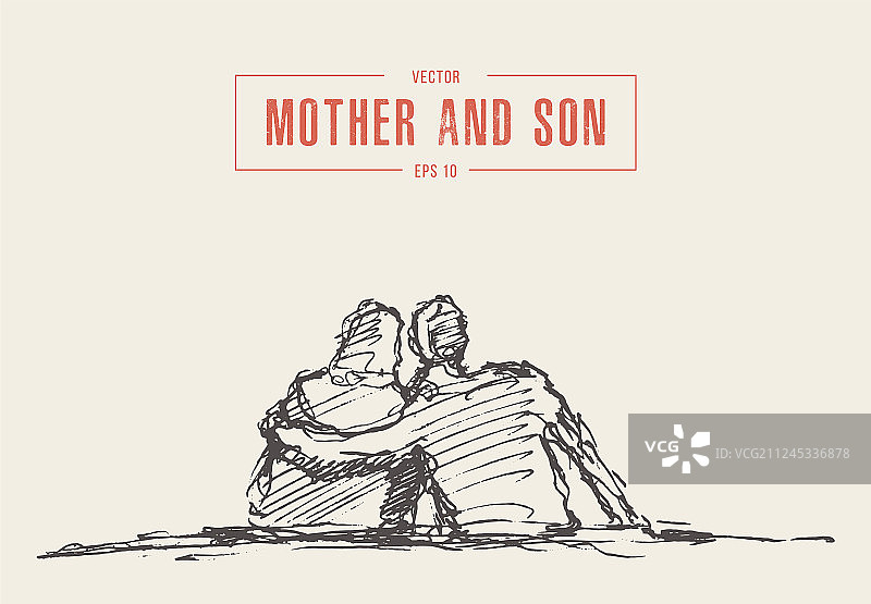 母子拥抱手绘草图图片素材