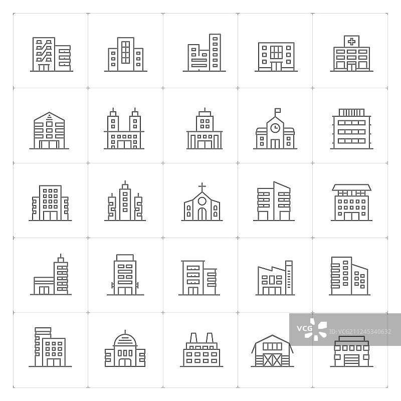 建筑细线条高细节图标集图片素材
