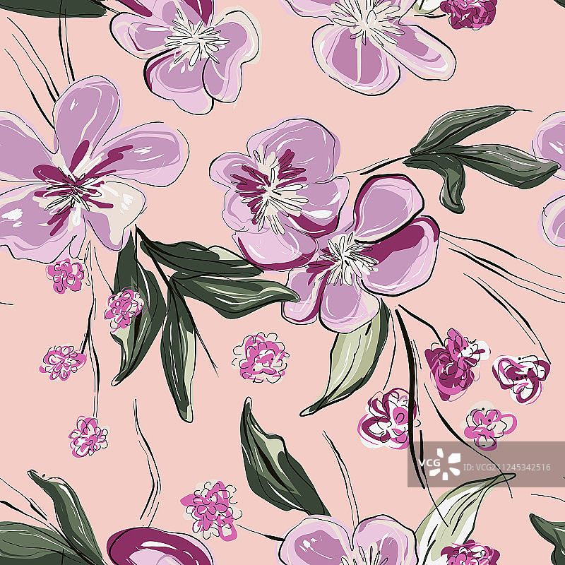 紫色柔嫩玫瑰花手绘草图图片素材