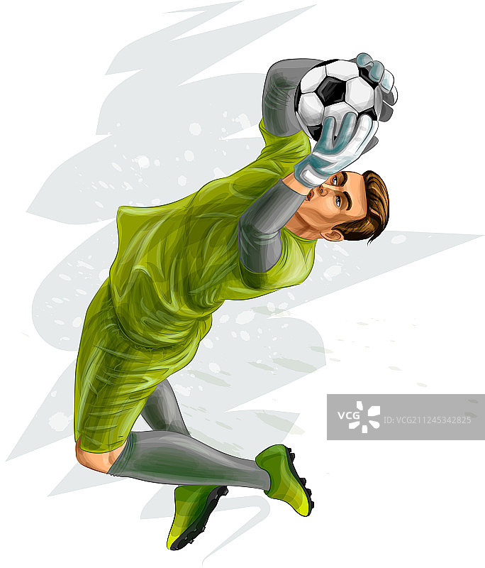 足球守门员白色背景跳跃接球图片素材
