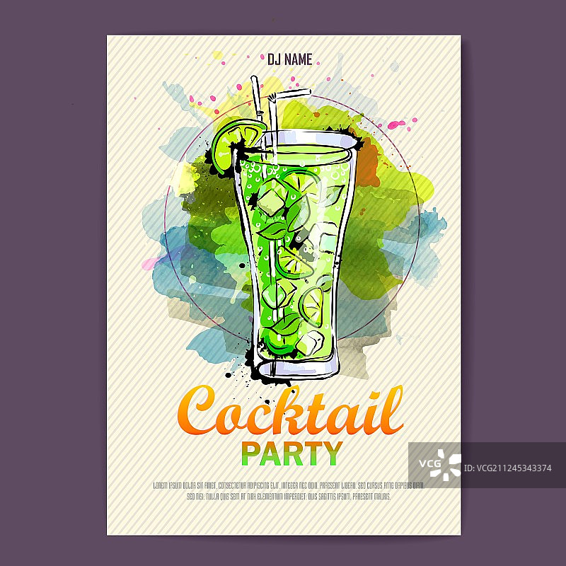 手绘艺术鸡尾酒迪斯科海报图片素材
