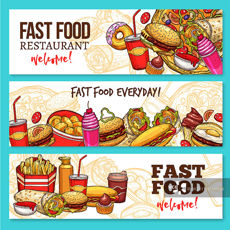 快餐店草图风格banner设计图片素材