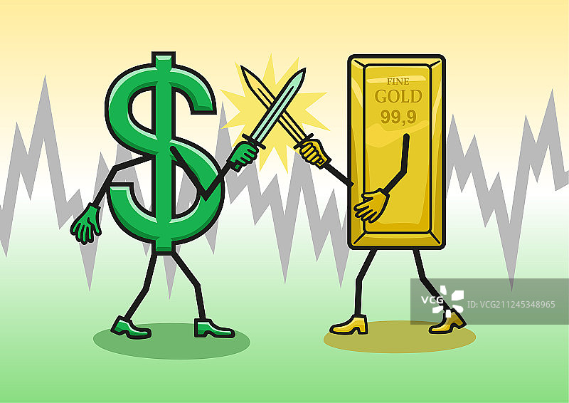 美元与黄金争夺主导地位图片素材