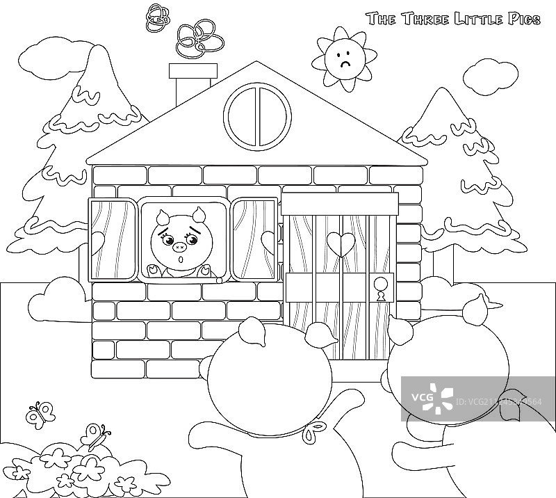 三只小猪涂色页：九只受惊的小猪图片素材