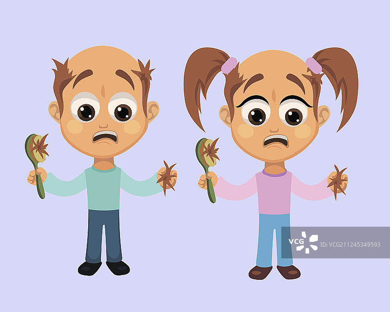 有脱发症状的男孩和女孩图片素材