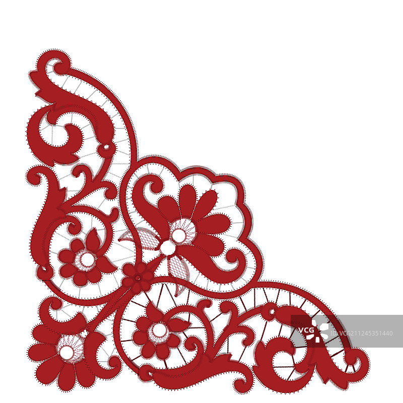 白色背景上的红色里шель留刺绣图案图片素材