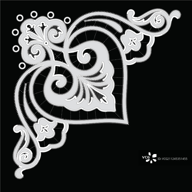 黑色背景上的白色里切利厄刺绣图案图片素材