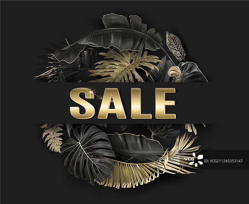 金色热带树叶促销banner图片素材