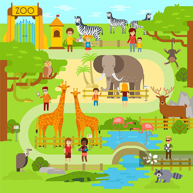 动物园扁平动物图片素材