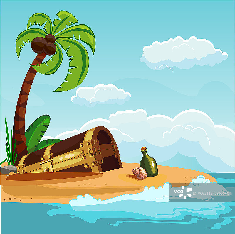 埋在海滩上的宝箱图片素材